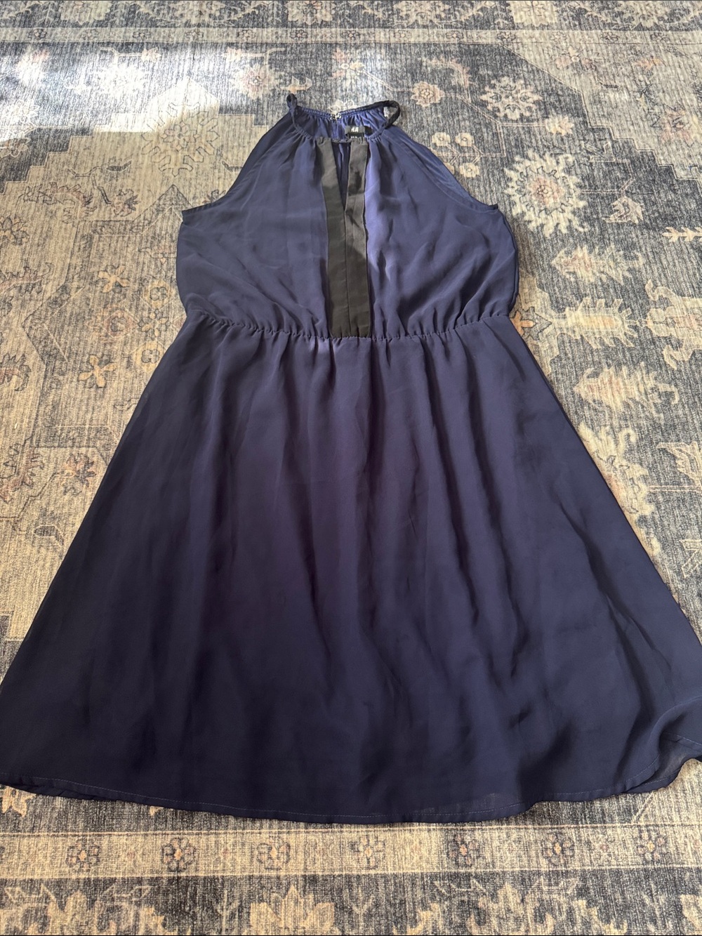 H&M Navy Halter Mini Dress with Front Keyhole
